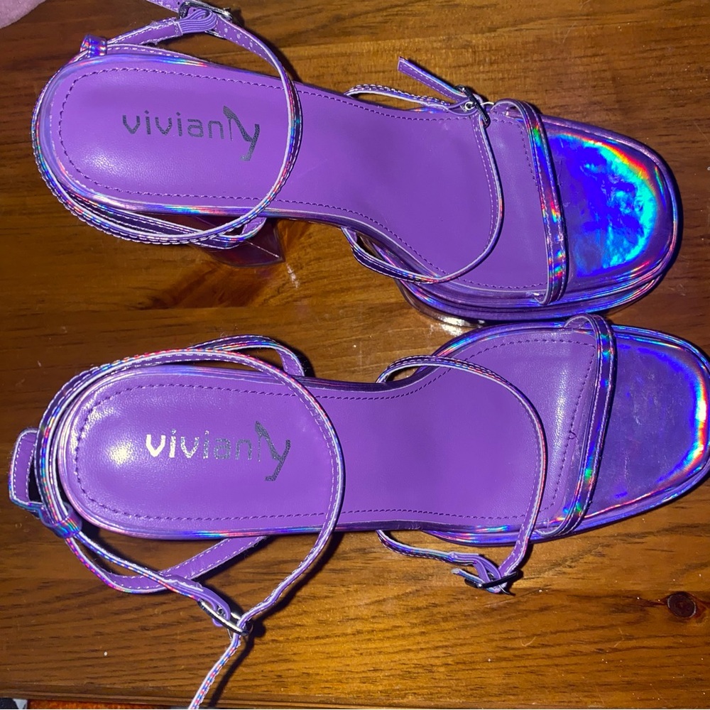 Purple Holographic Vivianly Platform Heels - Picture 5 of 9
